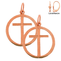 14K or 18K Gold Cross in Circle Earrings