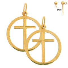 21 mm große Ohrringe mit Kreuz in Kreisform aus Sterlingsilber (weiß- oder gelbvergoldet)