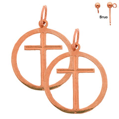 14K or 18K Gold Cross in Circle Earrings