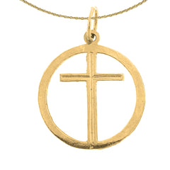 14K or 18K Gold Cross in Circle Pendant