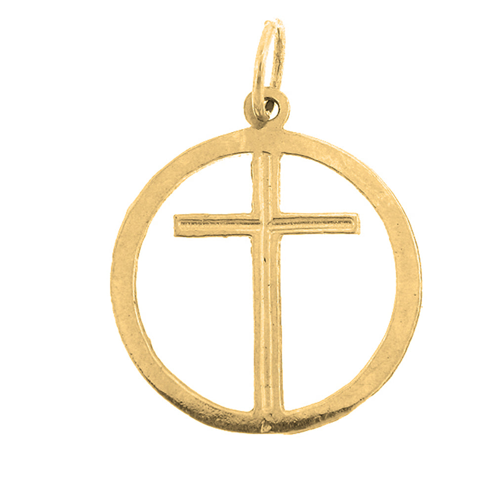 14K or 18K Gold Cross in Circle Pendant