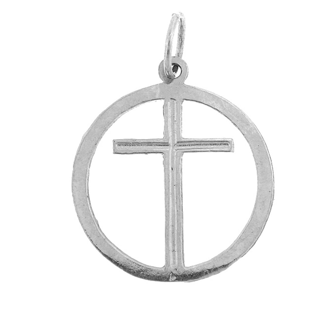 14K or 18K Gold Cross in Circle Pendant