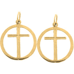 Yellow Gold-plated Silver 21mm Cross in Circle Earrings