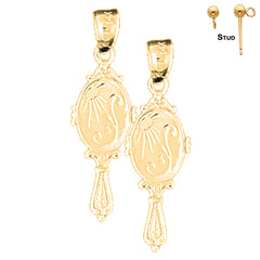 Sterling Silver 29mm 3D Vanity Mirror Earrings (White or Yellow Gold Plated)