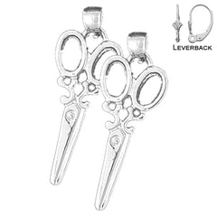 Sterling Silver 33mm Scissors Earrings (White or Yellow Gold Plated)