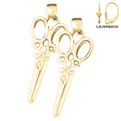 Sterling Silver 33mm Scissors Earrings (White or Yellow Gold Plated)