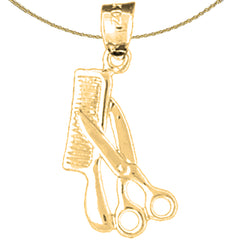 14K or 18K Gold 3D Scissors And Comb Pendant