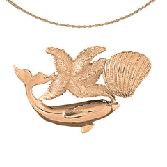 10K, 14K or 18K Gold Dolphin With Starfish And Shell Pendant