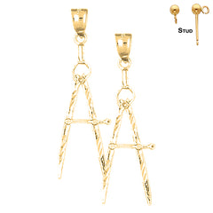 14K or 18K Gold Drawing Compass Earrings