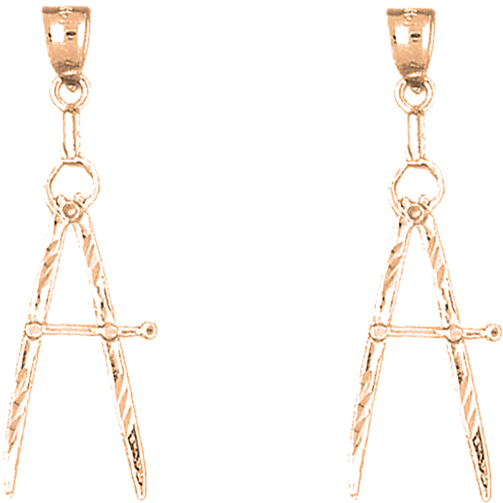 14K or 18K Gold 38mm Drawing Compass Earrings