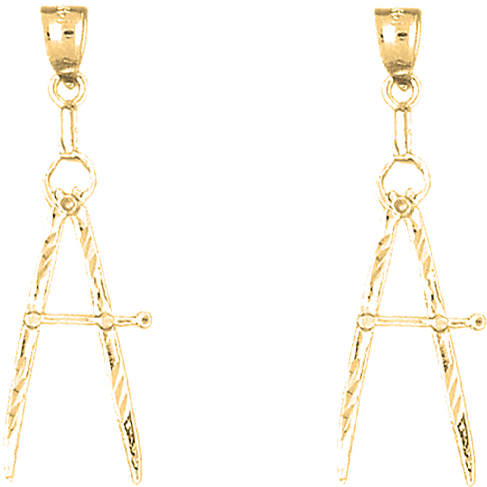 Yellow Gold-plated Silver 38mm Drawing Compass Earrings