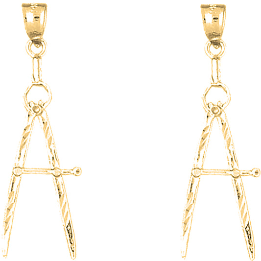 Yellow Gold-plated Silver 38mm Drawing Compass Earrings