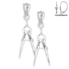 Sterling Silver 22mm Drawing Compass Earrings (White or Yellow Gold Plated)