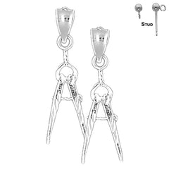Sterling Silver 22mm Drawing Compass Earrings (White or Yellow Gold Plated)