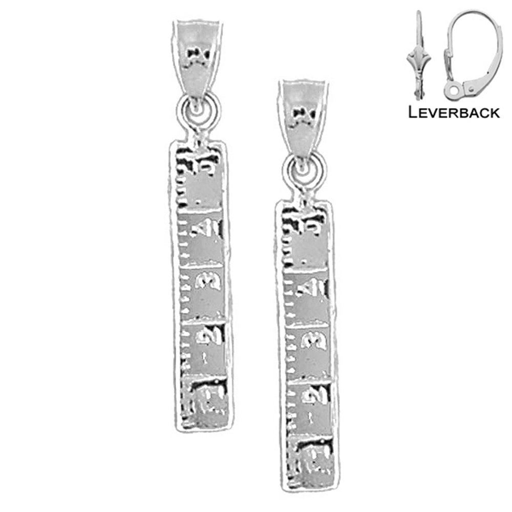 Sterling Silver 29mm Ruler Earrings (White or Yellow Gold Plated)