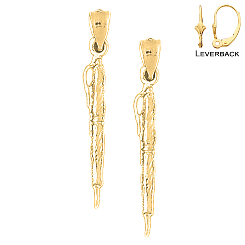 Pendientes de pluma de arquitecto de oro de 14 quilates o 18 quilates de 34 mm