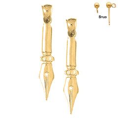 Sterling Silver 40mm Calligraphy Pen Earrings (White or Yellow Gold Plated)