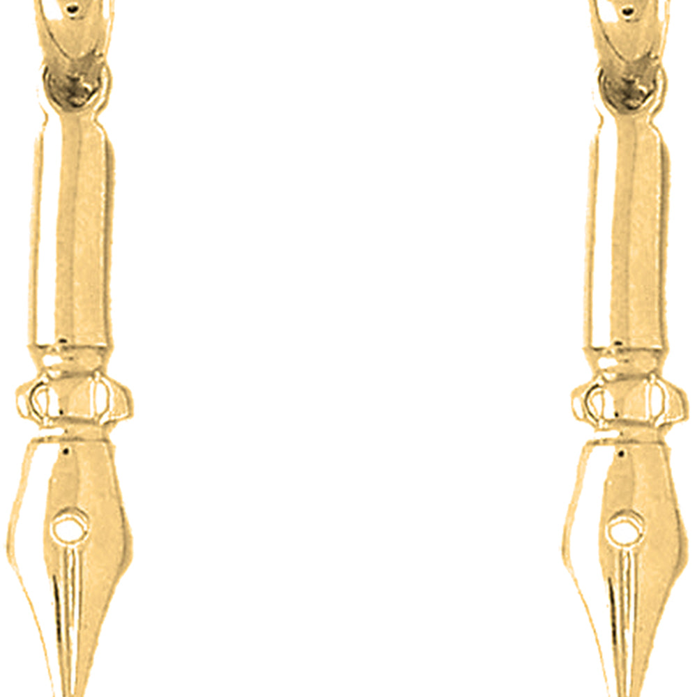 Yellow Gold-plated Silver 40mm Calligraphy Pen Earrings