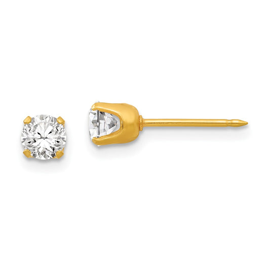 Inverness 14K Yellow Gold 4.25mm CZ Post Earrings