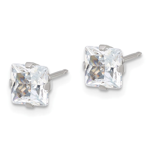 Inverness Stainless Steel 6mm Square CZ Post Earrings