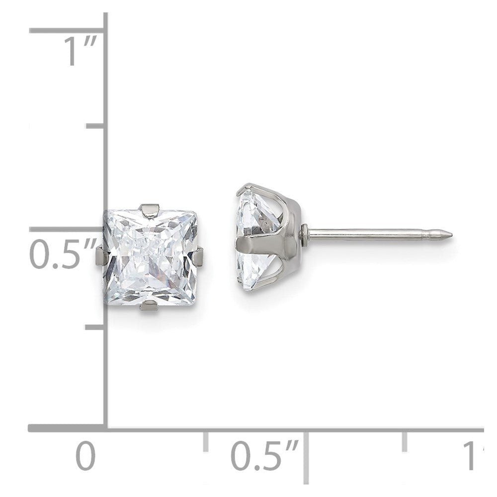 Inverness Stainless Steel 6mm Square CZ Post Earrings