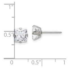 Inverness Stainless Steel 6mm Square CZ Post Earrings