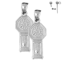 Sterling Silver 29mm Grandfather Clock Earrings (White or Yellow Gold Plated)