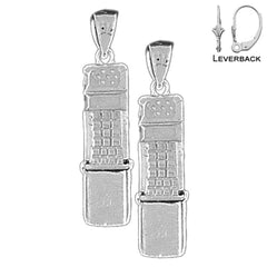 Sterling Silver 33mm Moveable Cellular Phone Earrings (White or Yellow Gold Plated)