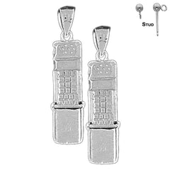 Sterling Silver 33mm Moveable Cellular Phone Earrings (White or Yellow Gold Plated)