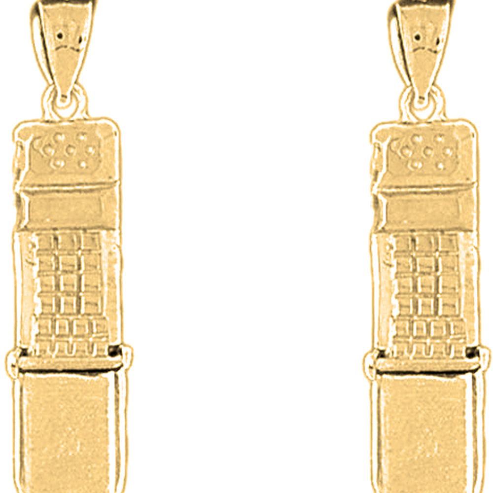 Yellow Gold-plated Silver 33mm Moveable Cellular Phone Earrings