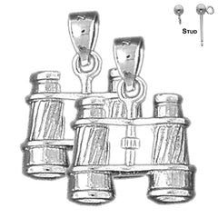 21 mm große 3D-Fernglas-Ohrringe aus Sterlingsilber (weiß- oder gelbvergoldet)