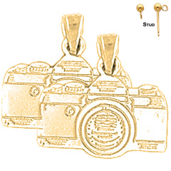 Sterling Silver 17mm 3D Camera Earrings (White or Yellow Gold Plated)