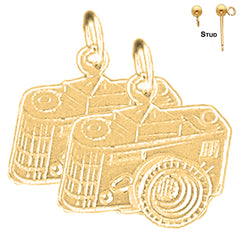 Sterling Silver 17mm Camera Earrings (White or Yellow Gold Plated)