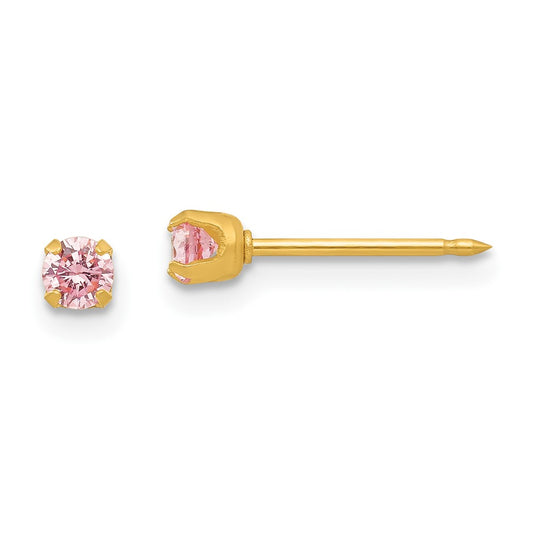 Inverness 14K Yellow Gold 3mm Pink CZ Post Earrings