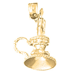 10K, 14K or 18K Gold 3D Candle With Candle Stand Pendant