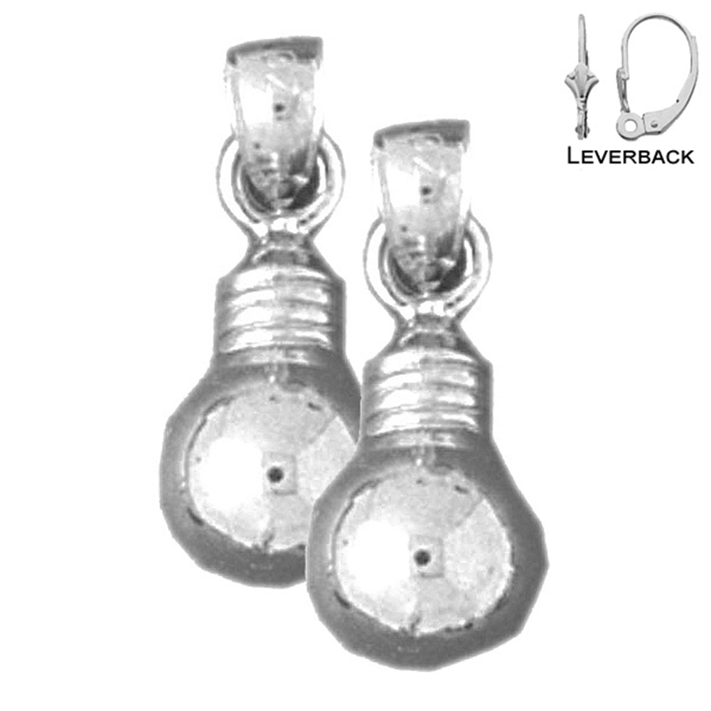 Sterling Silver 17mm Light Bulb Earrings (White or Yellow Gold Plated)