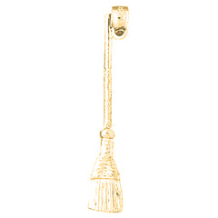 10K, 14K or 18K Gold 3D Broom Pendant