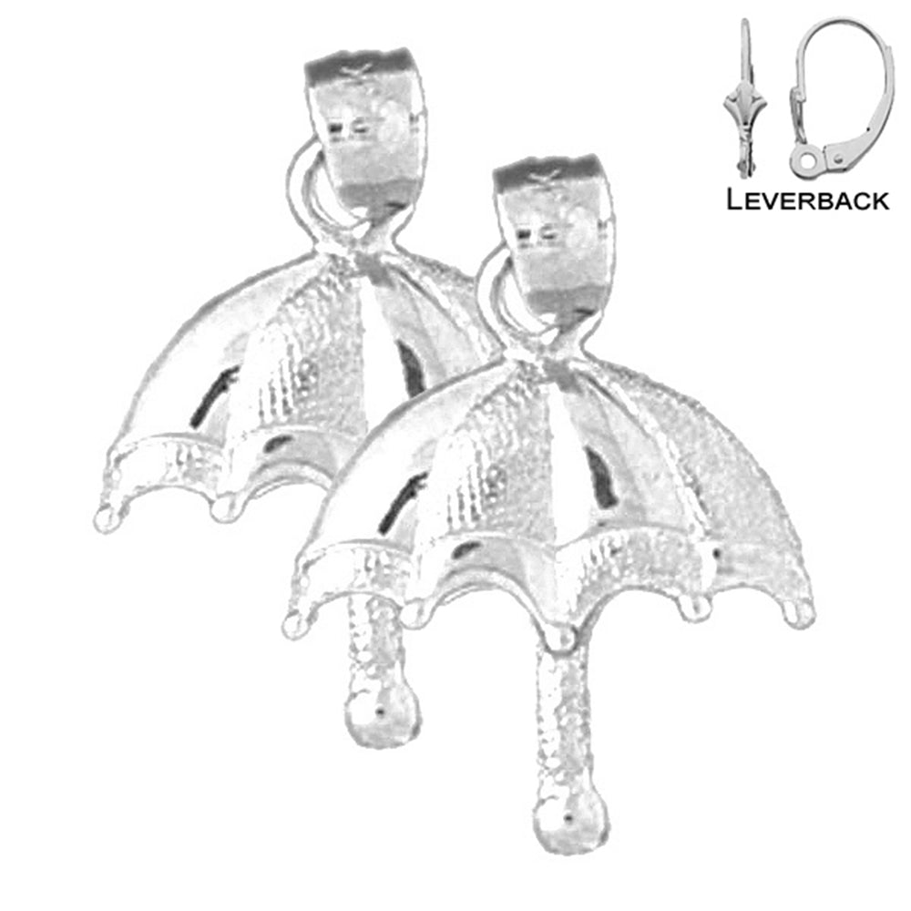 Sterling Silver 19mm Umbrella Earrings (White or Yellow Gold Plated)