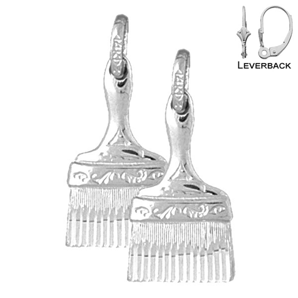 Sterling Silver 27mm Paint Brush Earrings (White or Yellow Gold Plated)