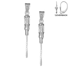 Sterling Silver 37mm 3D Screw Driver Earrings (White or Yellow Gold Plated)