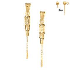 Sterling Silver 37mm 3D Screw Driver Earrings (White or Yellow Gold Plated)