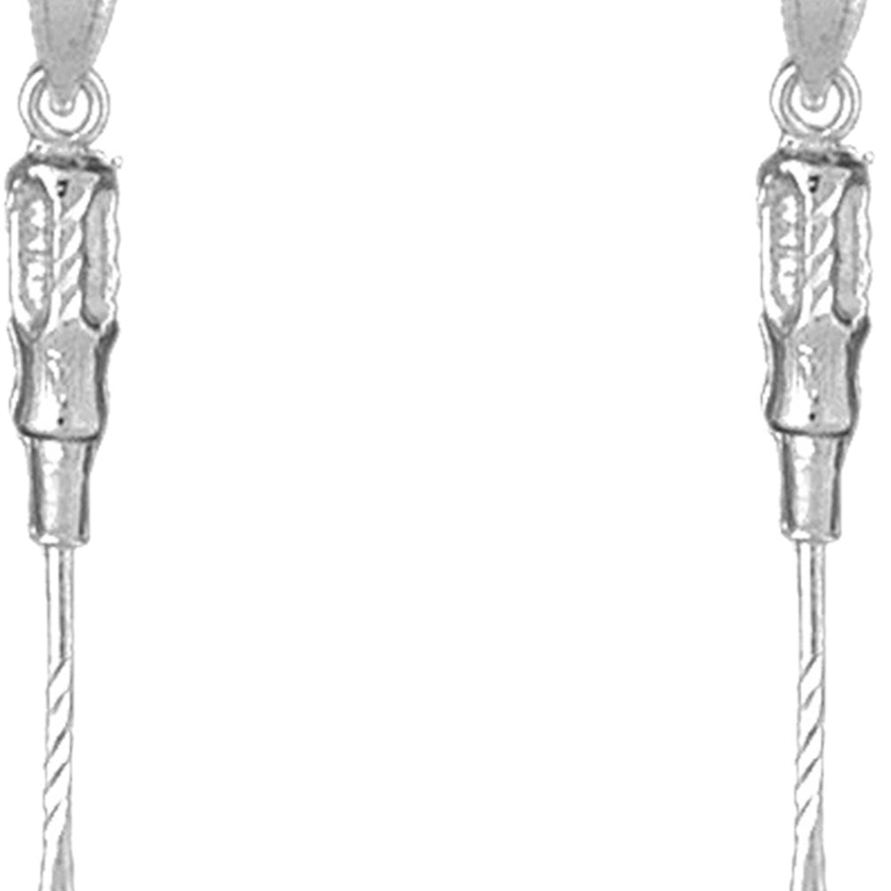Sterling Silver 37mm 3D Screw Driver Earrings