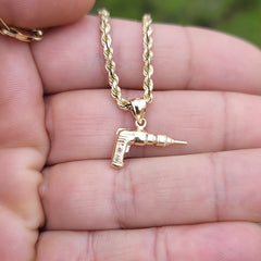 10K, 14K or 18K Gold Power Drill Pendant