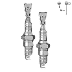 Sterling Silver 36mm Spark Plug Earrings (White or Yellow Gold Plated)