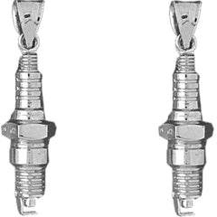 Sterling Silver 36mm Spark Plug Earrings
