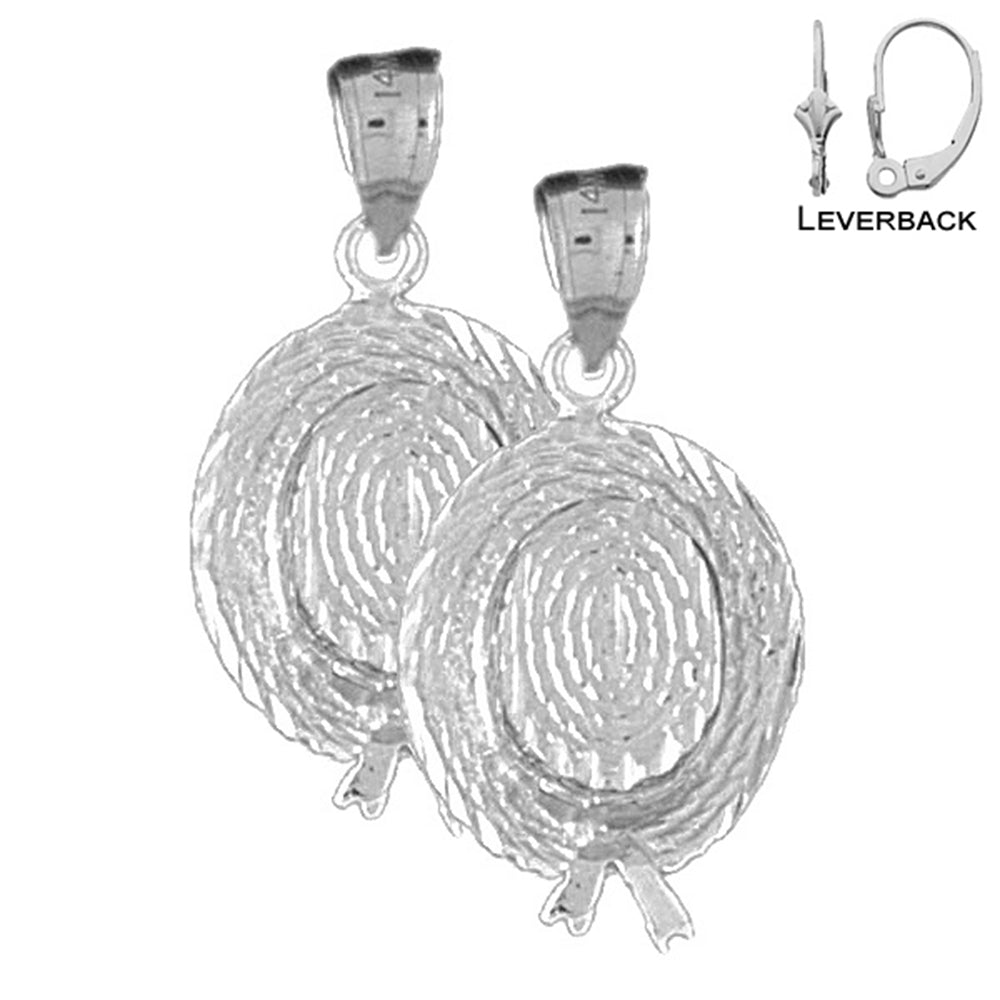 Pendientes de sombrero 3D de plata de ley de 28 mm (chapados en oro blanco o amarillo)