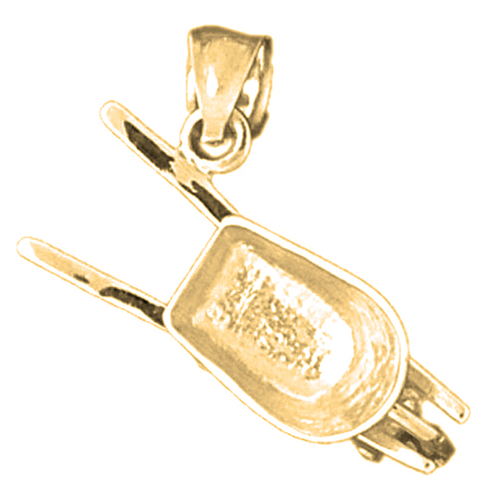 10K, 14K or 18K Gold 3D Wheel Barrel Pendant