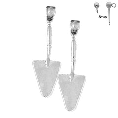 Sterling Silver 39mm 3D Shovel Earrings (White or Yellow Gold Plated)