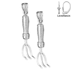 Sterling Silver 31mm 3D Rake Earrings (White or Yellow Gold Plated)