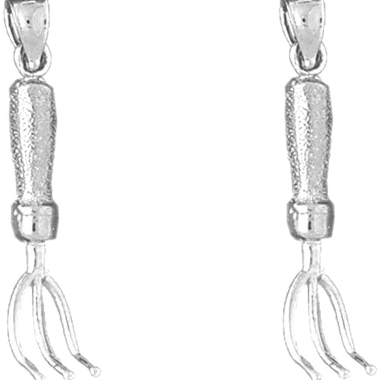Sterling Silver 31mm 3D Rake Earrings